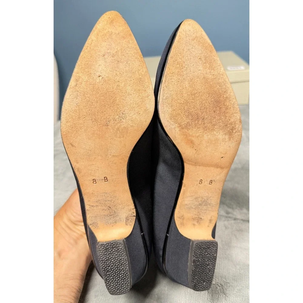 Pancaldi 1888 Womens 8 B Navy Grosgrain Pumps Kitten Heel Italy